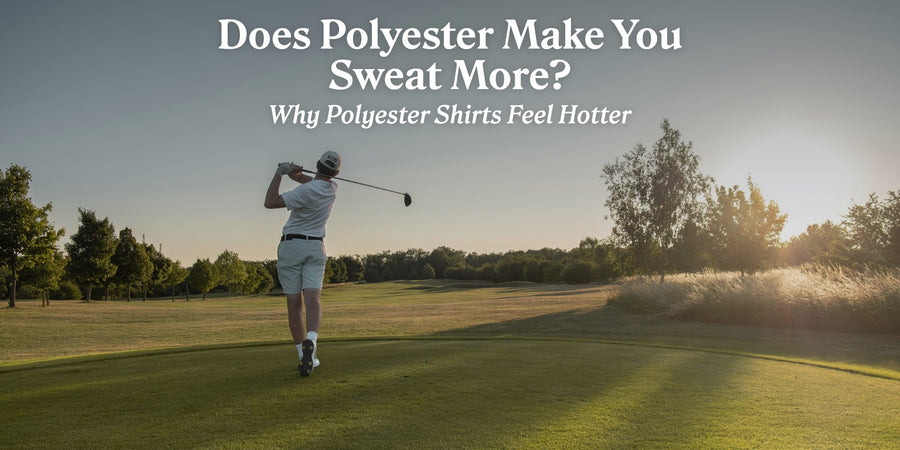 Does Polyester Make You Sweat More? Why Polyester Shirts Feel Hotter. A golfer mid-swing in hot late-day sun.